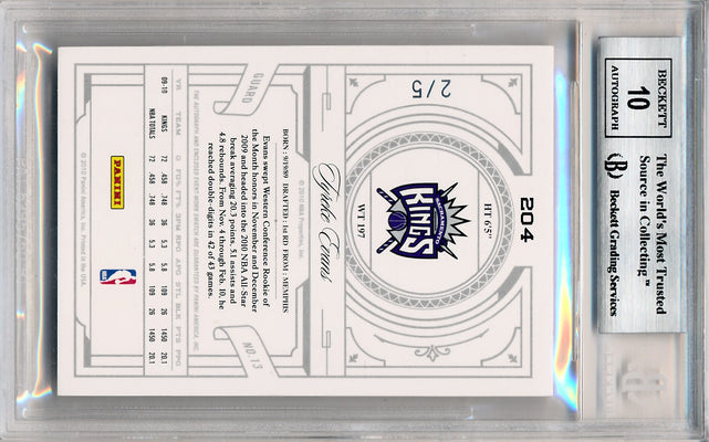 Panini 2009-2010 National Treasures Century Platinum #204 Tyreke Evans 2/5 / BGS Grade 9 / Auto Grade 10