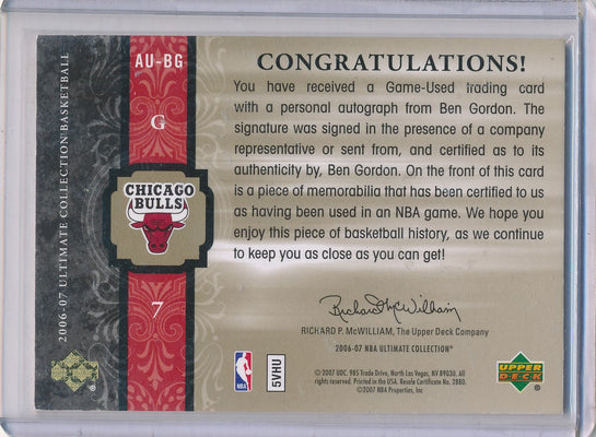 Upper Deck 2006-07 Ultimate Collection  Ultimate Jersey Autographs #AU-BG Ben Gordon 19/75