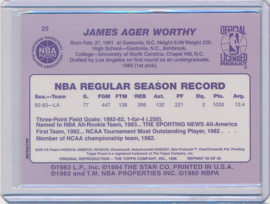 Topps 1996-1997 Finest Reprint Refractor #25 James Worthy