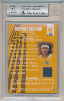 Topps 2003-2004 Finest Gold Refractors #163 Carmelo Anthony 16/25 / BGS Grade 9 / Auto Grade 10