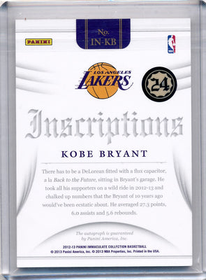 Panini 2012-2013 Immaculate Collection Anscriptions #INKB Kobe Bryant 63/99