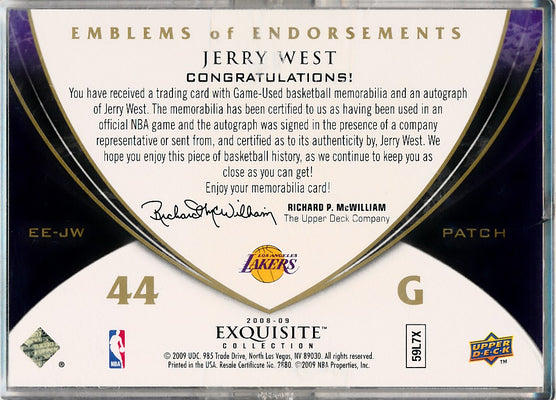 Upper Deck 2008-2009 Exquisite Collection Emblems Of Endorsement #EEJW Jerry West 5/10