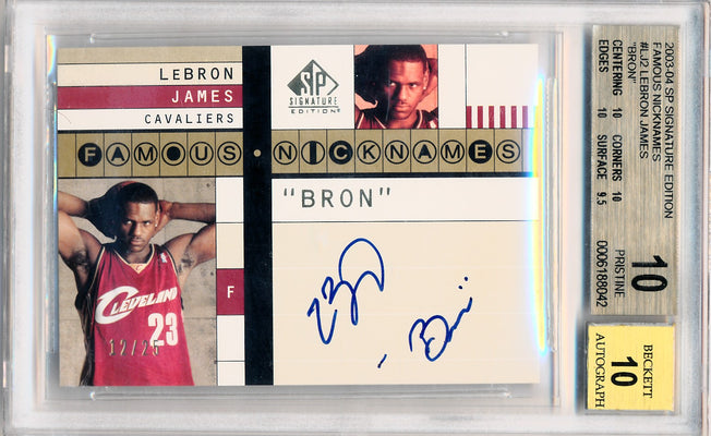 Upper Deck 2003-2004 SP Signature Edition  Famous Nicknames #LJ2 Lebron James 12/25 / BGS Grade 10 / Auto Grade 10