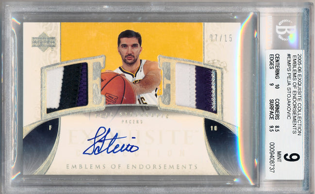 Upper Deck 2005-2006 Exquisite Collection Emblems Of Endorsement #EMPS Peja Stojakovic 7/15 / BGS Grade 9 / Auto Grade 10