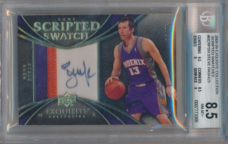 Upper Deck 2008-2009 Exquisite Collection Scripted Swatches #SCRP-SN Steve Nash 13/25 / BGS Grade 8.5 / Auto Grade 10