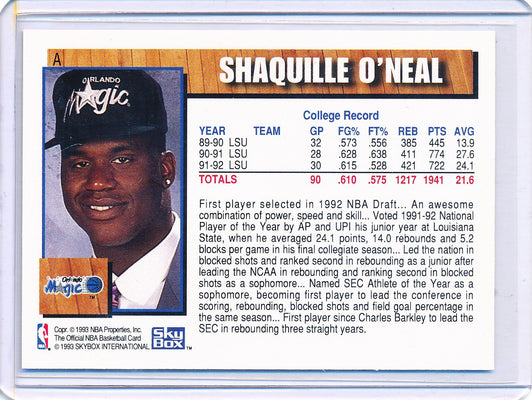 SkyBox 1992-1993 Hoops NBA Draft #A Shaquille O'neal