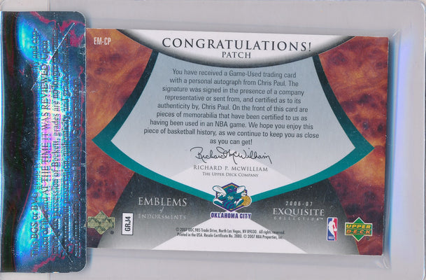 Upper Deck 2006-2007 Exquisite Collection Emblems Of Endorsement #EMCP Chris Paul 7/15 / Auto Grade 10