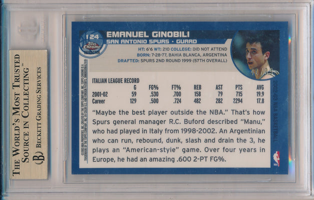 Topps 2002-2003 Chrome Refractors #124 Manu Ginobili  / BGS Grade 9.5