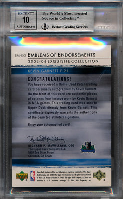 Upper Deck 2003-2004 Exquisite Collection Emblems Of Endorsements #EM-KG Kevin Garnett 13/15 / BGS Grade 8.5 / Auto Grade 10