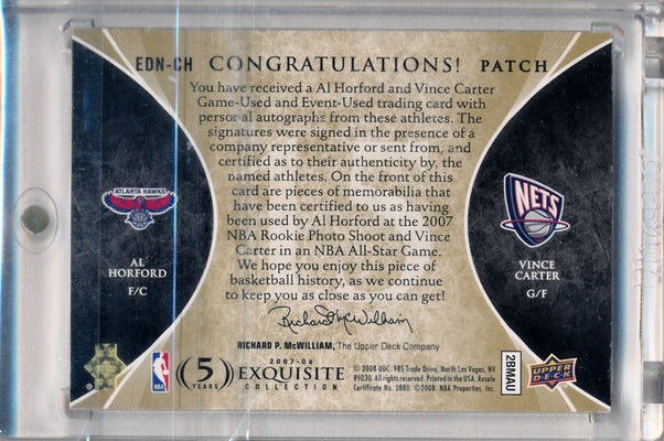 Upper Deck 2007-08 Exquisite Collection Exquisite Dual Number Pieces #EDN-CH Al Horford/Vince Carter 10/15