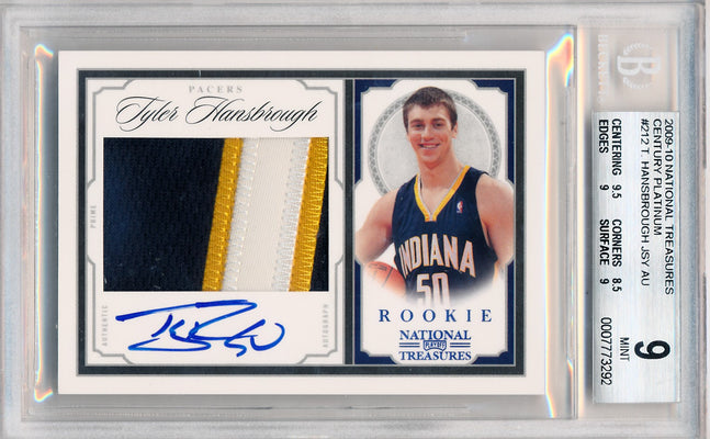 Panini 2009-2010 National Treasures Century Platinum #212 Tyler Hansbrough 1/5 / BGS Grade 9 / Auto Grade 10