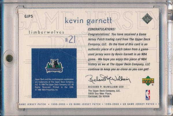 Upper Deck 1999-2000 Basketball Game Jersey Patch #GJP5 Kevin Garnett