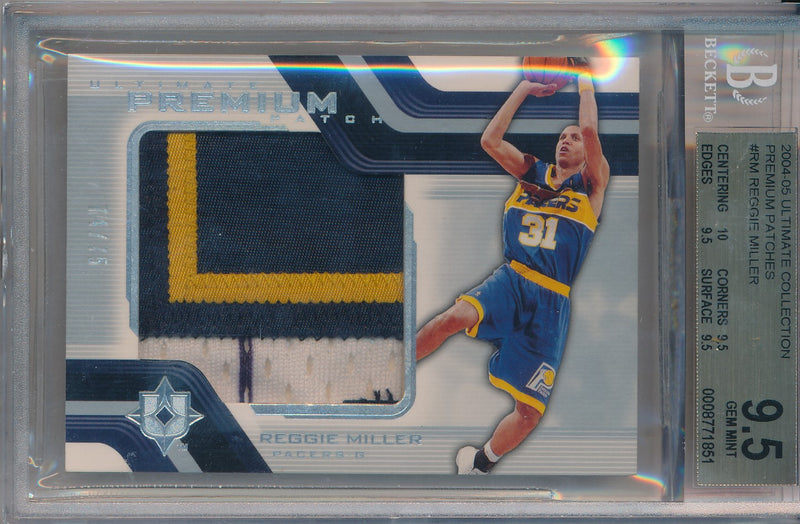 Upper Deck 2004-2005 Ultimate Collection Ultimate Premium Patch #UPP-RM Reggie Miller 74/75 / BGS Grade 9.5