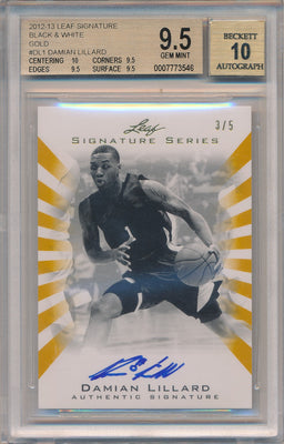 Leaf 2012-2013 Signatures Black & White #BA-DL1 Damian Lillard 3/5 / BGS Grade 9.5 / Auto Grade 10