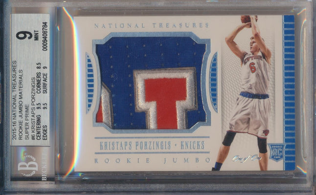 Panini 2015-2016 National Treasures Rookie Jumbo Materials Super Prime #6 Kristaps Porzingis 1/1 / BGS Grade 9