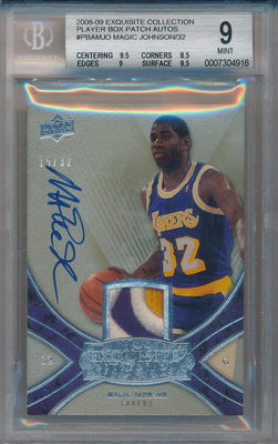 Upper Deck 2008-2009 Exquisite Collection Player Box Patch Auto #PBAM-JO Magic Johnson 15/32 / BGS Grade 9 / Auto Grade 10