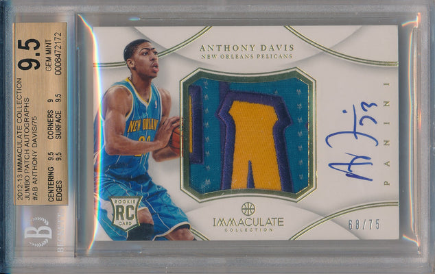 Panini 2012-2013 Immaculate Collection Jumbo Patch Autographs #PP-AB Anthony Davis 68/75 / BGS Grade 9.5 / Auto Grade 10