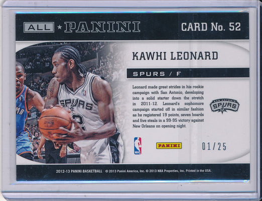 Panini 2012-2013 ALL Panini Basketball #52 Kawhi Leonard 1/25
