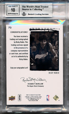 Upper Deck 2009-2010 Exquisite Collection Rookie Parallel #73 Ricky Rubio 2/9 / BGS Grade 8.5 / Auto Grade 10