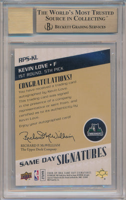 Upper Deck 2008-09 Rookie Photo Shoot Autos Same Day Signatures #RPS-KL Kevin Love  / BGS Grade 9.5 / Auto Grade 10