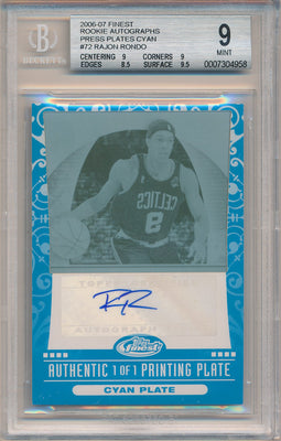 Topps 2006-07 Finest Rookie Autographs Cyan Plates #72 Rajon Rondo 1/1 / BGS Grade 9 / Auto Grade 10