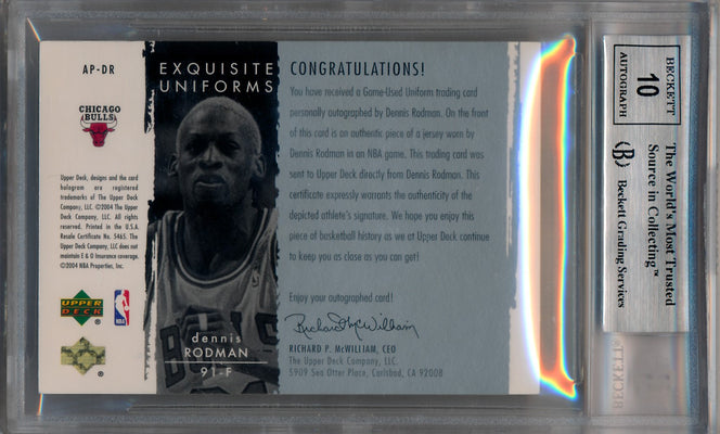 Upper Deck 2003-2004 Exquisite Collection Patches Autographs #AP-DR Dennis Rodman 12/100 / BGS Grade 8.5 / Auto Grade 10