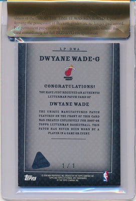 Topps 2008-2009 Letterman Authentic  Patch Card #LP-DWA Dwyane Wade 1/1 / BGS Grade 8