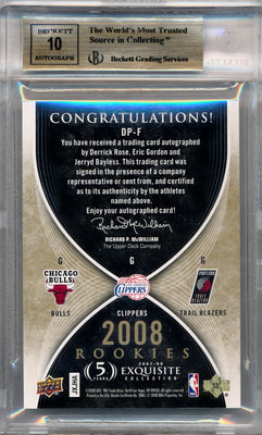 Upper Deck 2007-2008 Exquisite Collection Draft Picks Reservation #DPF Derrick Rose / Eric Gordon / Jerryd Bayless 54/99 / BGS Grade 9.5 / Auto Grade 10