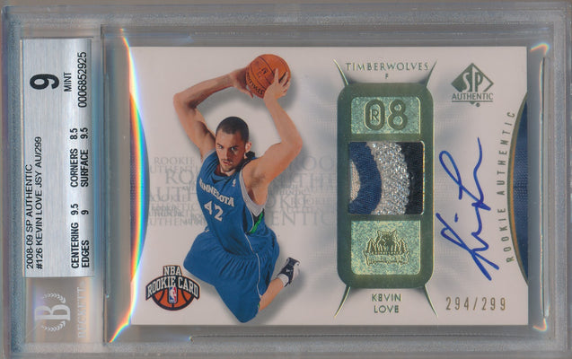 Upper Deck 2008-09 SP Authentic Rookie Authentic Jersey Auto #126 Kevin Love 294/299 / BGS Grade 9 / Auto Grade 10