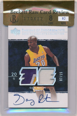 Upper Deck 2003-2004 Exquisite Collection Emblems Of Endorsements #EM-GP Gary Payton 7/15 / Auto Grade 10