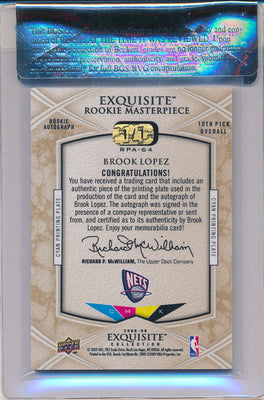 Upper Deck 2008-09 Exquisite Collection Exquisite Rookie MasterPiece Cyan Plate #RPA-64 Brook Lopez 1/1 / BGS Grade 7.5 / Auto Grade 10