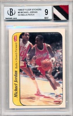 Fleer 1986-1987 Stickers GU Bulls Patch #8 Michael Jordan 8/11 / BGS Grade 9