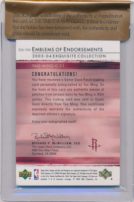 Upper Deck 2003-2004 Exquisite Collection Emblems Of Endorsements #EM-YM Yao Ming 6/15 / Auto Grade 10