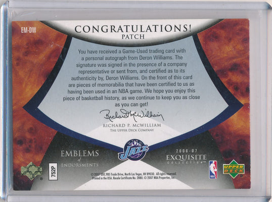 Upper Deck 2006-2007 Exquisite Collection Emblems Of Endorsement #EMDW Deron Williams 3/15