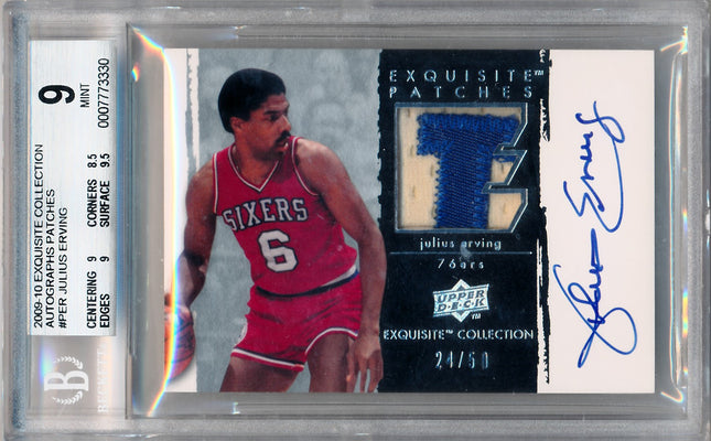 Upper Deck 2009-2010 Exquisite Collection Autographs Patches #PER Julius Erving 24/50 / BGS Grade 9 / Auto Grade 10