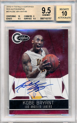 Panini 2010-2011 Totally Certified Red Autographs #69 Kobe Bryant 5/49 / BGS Grade 9.5 / Auto Grade 10