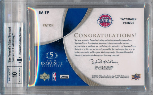 Upper Deck 2007-2008 Exquisite Collection Autographed Patches #EATP Tayshaun Prince 26/35 / BGS Grade 9 / Auto Grade 10