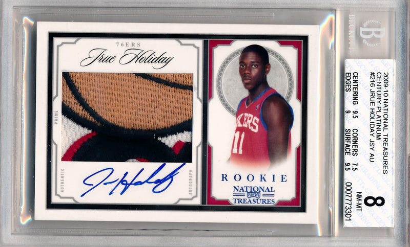 Panini 2009-2010 National Treasures Century Platinum #216 Jrue Holiday 3/5 / BGS Grade 8 / Auto Grade 10