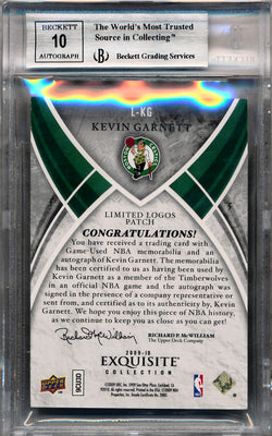 Upper Deck 2009-2010 Exquisite Collection Limited Logos #LKG Kevin Garnett 4/10 / BGS Grade 8.5 / Auto Grade 10