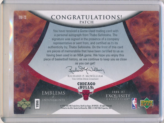 Upper Deck 2006-2007 Exquisite Collection Emblems Of Endorsement #EMTS Thabo Sefolosha 5/15