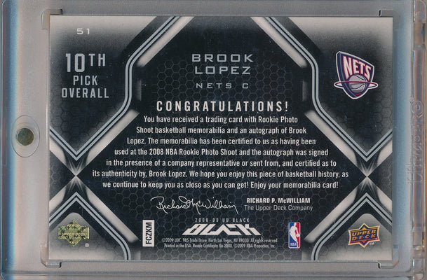 Upper Deck 2008-09 Black Rookie Jersey Auto #51 Brook Lopez 85/99