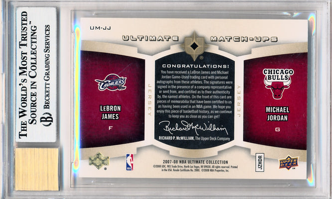 Upper Deck 2007-2008 Ultimate Collection Matchups Autographs #UM-JJ Lebron James / Michael Jordan 01/25 / BGS Grade 9 / Auto Grade 10