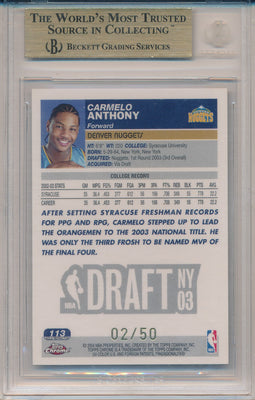 Topps 2003-2004 Chrome Gold Refractors #113 Carmelo Anthony 2/50 / BGS Grade 9.5