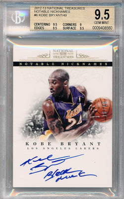 Panini 2012-2013 National Treasures Notable Nicknames #6 Kobe Bryant 16/49 / BGS Grade 9.5 / Auto Grade 10