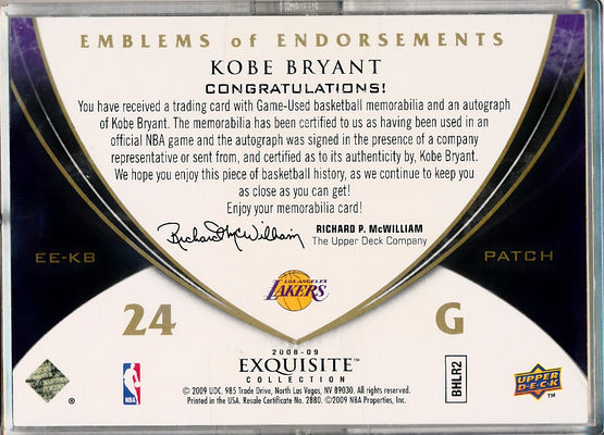 Upper Deck 2008-2009 Exquisite Collection Emblems Of Endorsement #EEKB Kobe Bryant 3/10