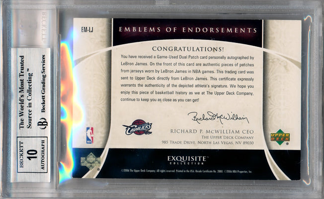 Upper Deck 2005-2006 Exquisite Collection Emblems Of Endorsement #EMLJ Lebron James 5/15 / BGS Grade 8.5 / Auto Grade 10