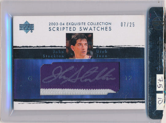 Upper Deck 2003-2004 Exquisite Collection Scripted Swatches #SS-JS John Stockton 7/25 / Auto Grade 10