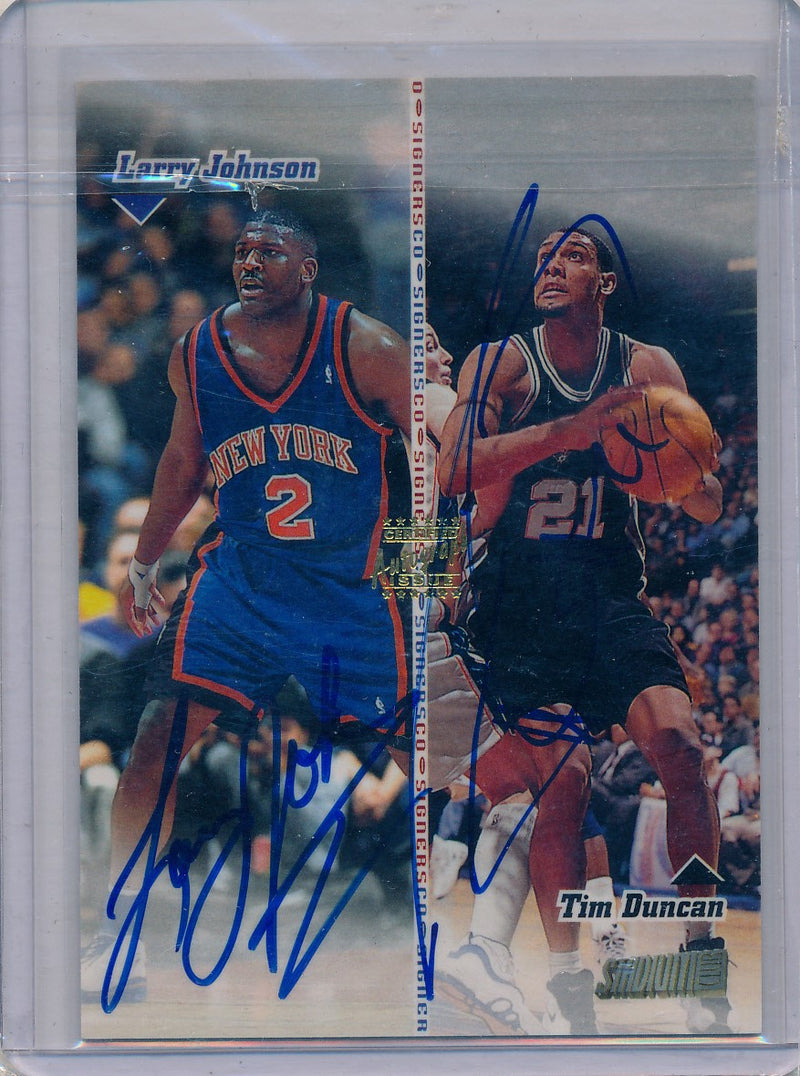 Topps 1998-1999 Sadium Club Co-Signers #C010 Larry Johnson / Tim Duncan