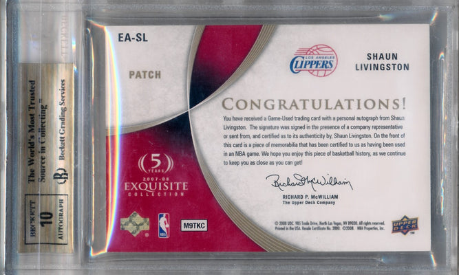 Upper Deck 2007-2008 Exquisite Collection Autographed Patches #EASL Shaun Livingston 30/35 / BGS Grade 9.5 / Auto Grade 10