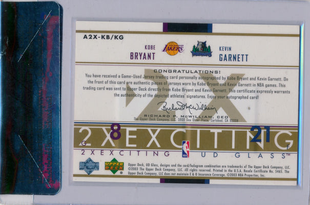 Upper Deck 2003 Ud Glass 2x Exciting #A2X-KB/KG Kobe Bryant / Kevin Garnett 2/10 / BGS Grade 8.5 / Auto Grade 9